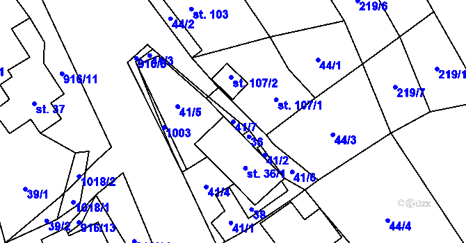 Parcela st. 41/7 v KÚ Lhota u Lísku, Katastrální mapa
