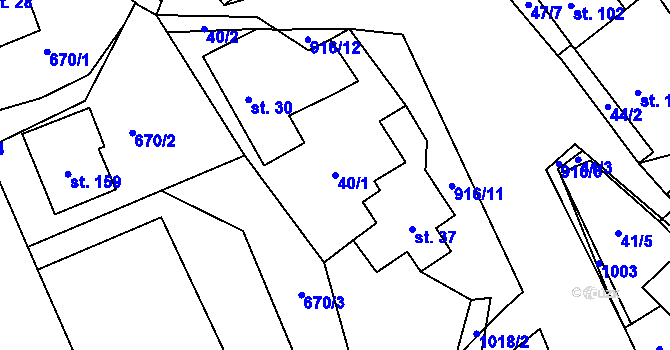 Parcela st. 40/1 v KÚ Lhota u Lísku, Katastrální mapa