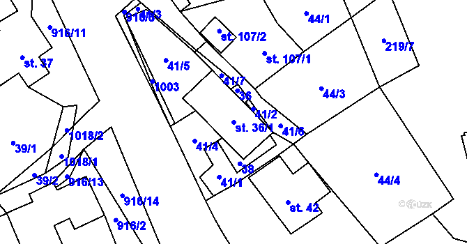 Parcela st. 36/1 v KÚ Lhota u Lísku, Katastrální mapa