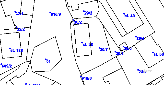Parcela st. 38 v KÚ Lhota u Lísku, Katastrální mapa