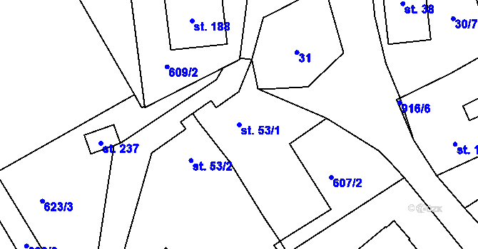 Parcela st. 53/1 v KÚ Lhota u Lísku, Katastrální mapa