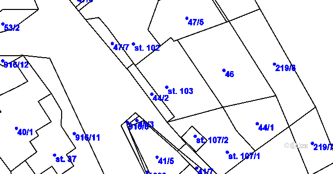 Parcela st. 103 v KÚ Lhota u Lísku, Katastrální mapa