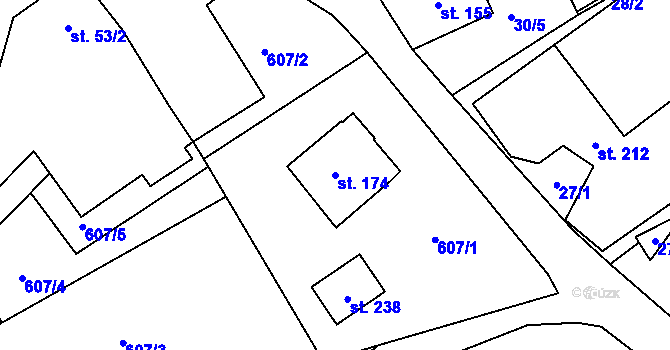 Parcela st. 174 v KÚ Lhota u Lísku, Katastrální mapa