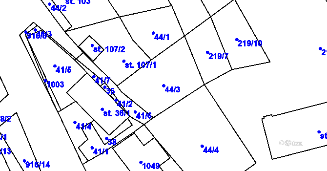 Parcela st. 44/3 v KÚ Lhota u Lísku, Katastrální mapa