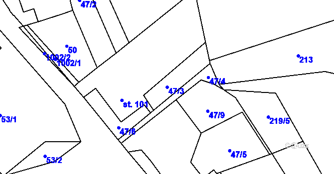 Parcela st. 47/3 v KÚ Lhota u Lísku, Katastrální mapa