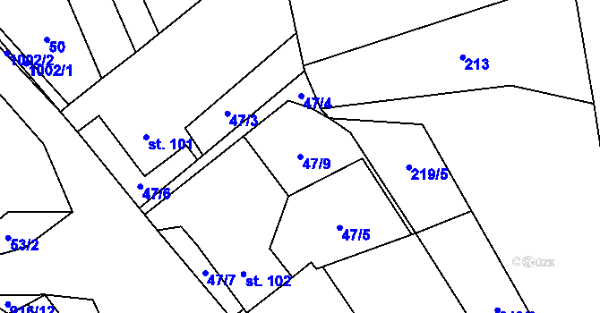 Parcela st. 47/9 v KÚ Lhota u Lísku, Katastrální mapa