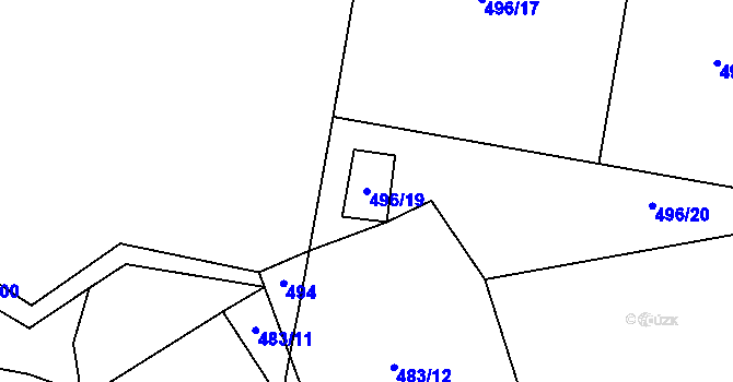 Parcela st. 496/19 v KÚ Lhota u Lísku, Katastrální mapa
