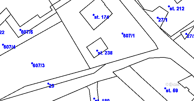 Parcela st. 238 v KÚ Lhota u Lísku, Katastrální mapa