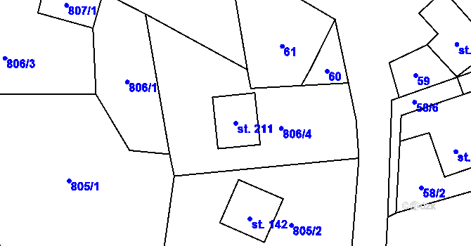 Parcela st. 211 v KÚ Lhota u Lísku, Katastrální mapa