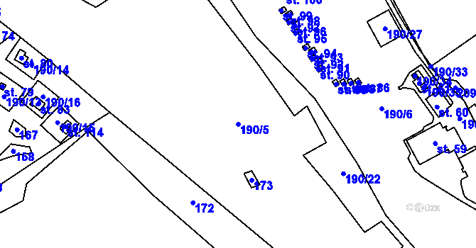 Parcela st. 190/5 v KÚ Vojtěchov u Lísku, Katastrální mapa