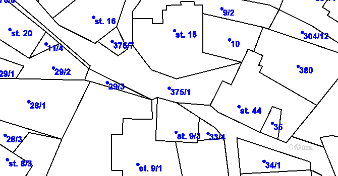 Parcela st. 375/1 v KÚ Vojtěchov u Lísku, Katastrální mapa