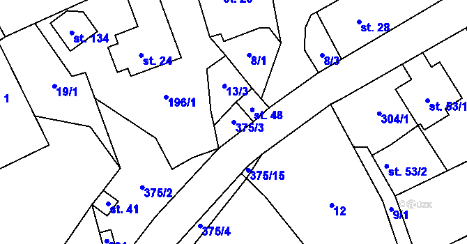 Parcela st. 375/3 v KÚ Vojtěchov u Lísku, Katastrální mapa