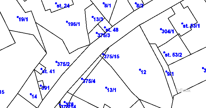 Parcela st. 375/15 v KÚ Vojtěchov u Lísku, Katastrální mapa