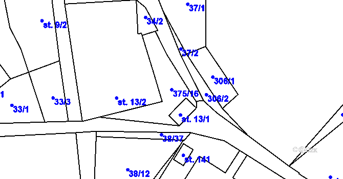 Parcela st. 375/16 v KÚ Vojtěchov u Lísku, Katastrální mapa