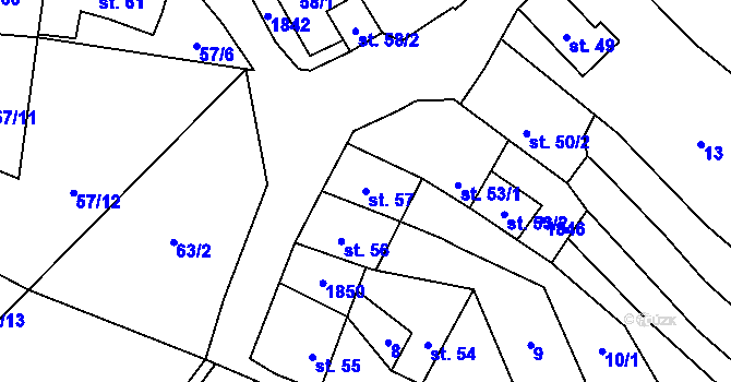 Parcela st. 57 v KÚ Lískovec, Katastrální mapa