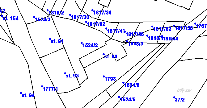 Parcela st. 90 v KÚ Lískovec, Katastrální mapa