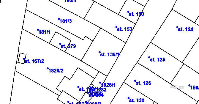 Parcela st. 136/1 v KÚ Lískovec, Katastrální mapa