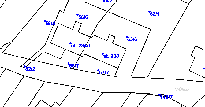 Parcela st. 208 v KÚ Lískovec, Katastrální mapa