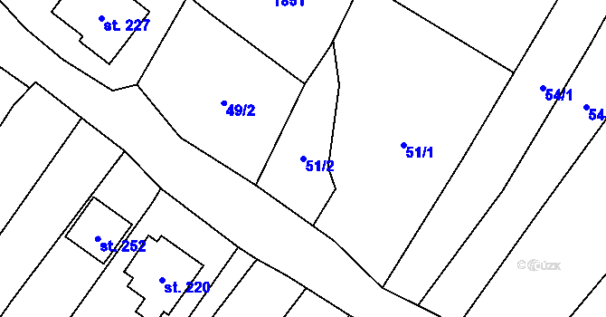 Parcela st. 51/2 v KÚ Lískovec, Katastrální mapa