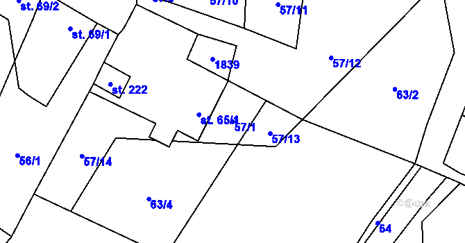 Parcela st. 57/1 v KÚ Lískovec, Katastrální mapa