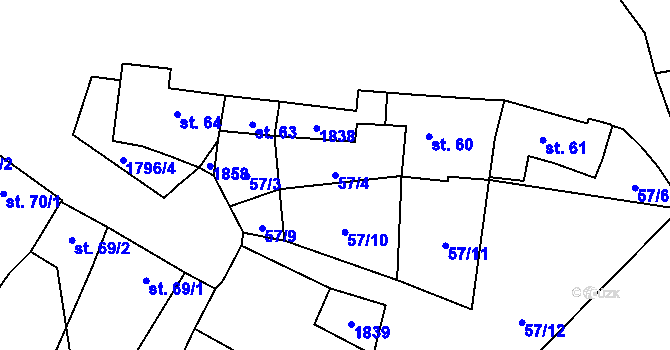 Parcela st. 57/4 v KÚ Lískovec, Katastrální mapa