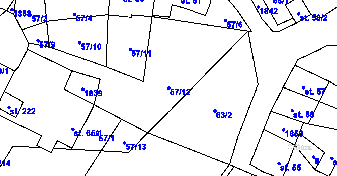 Parcela st. 57/12 v KÚ Lískovec, Katastrální mapa