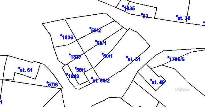 Parcela st. 60/1 v KÚ Lískovec, Katastrální mapa