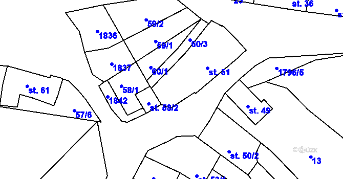 Parcela st. 62 v KÚ Lískovec, Katastrální mapa