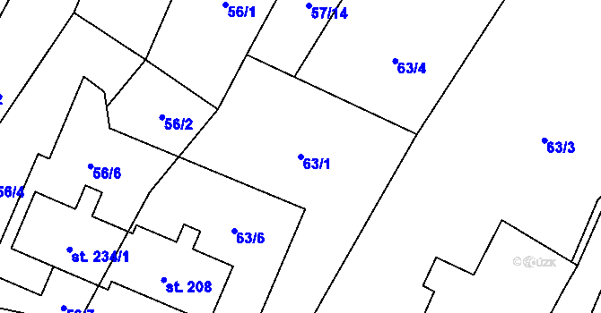 Parcela st. 63/1 v KÚ Lískovec, Katastrální mapa