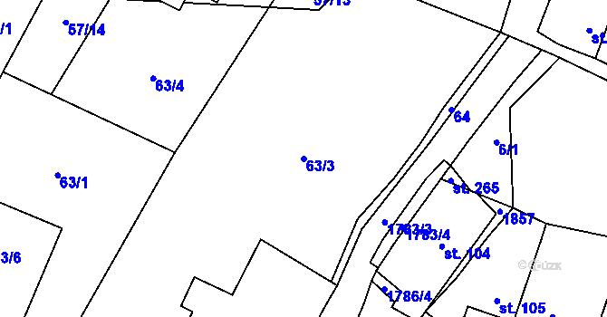 Parcela st. 63/3 v KÚ Lískovec, Katastrální mapa