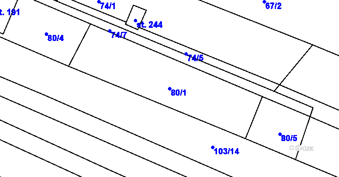 Parcela st. 80/1 v KÚ Lískovec, Katastrální mapa