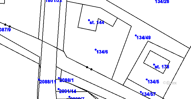 Parcela st. 134/6 v KÚ Lískovec, Katastrální mapa