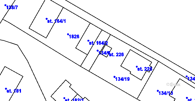 Parcela st. 134/8 v KÚ Lískovec, Katastrální mapa