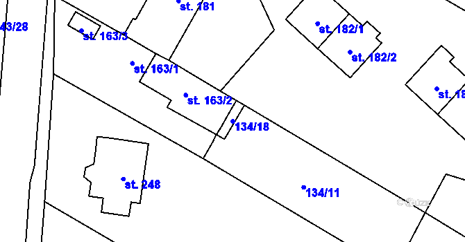 Parcela st. 134/18 v KÚ Lískovec, Katastrální mapa