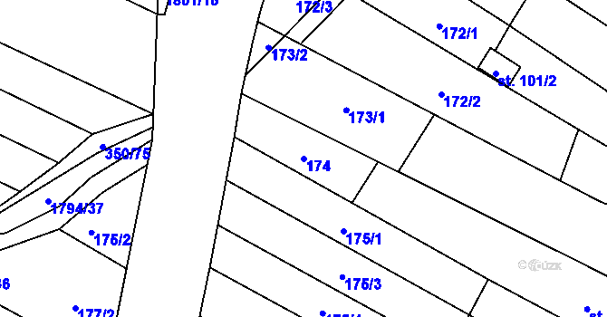 Parcela st. 174 v KÚ Lískovec, Katastrální mapa