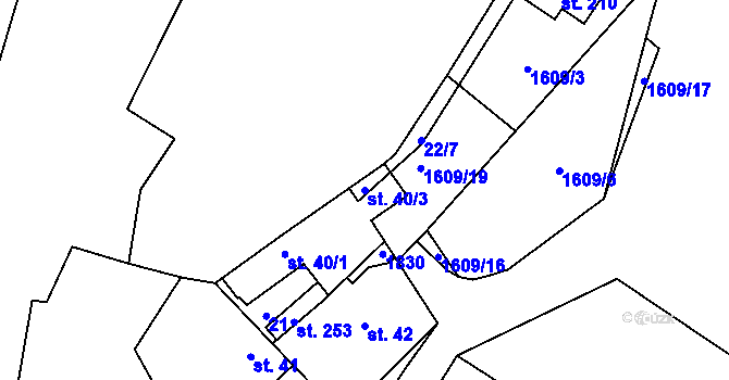 Parcela st. 40/3 v KÚ Lískovec, Katastrální mapa