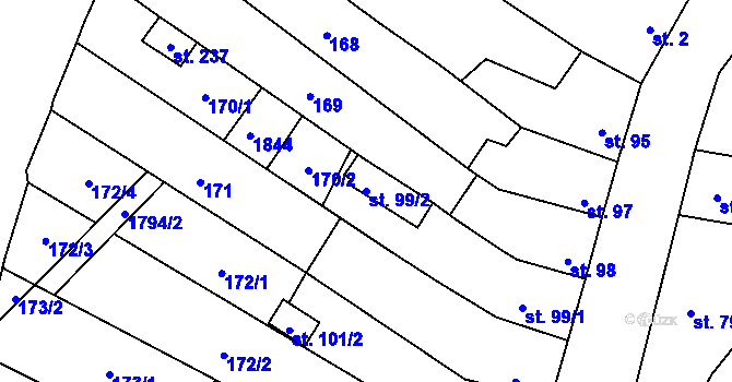 Parcela st. 99/2 v KÚ Lískovec, Katastrální mapa