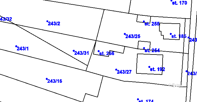 Parcela st. 256 v KÚ Lískovec, Katastrální mapa