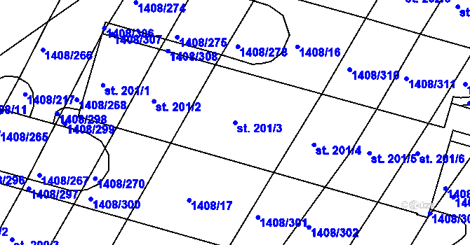 Parcela st. 201/3 v KÚ Lískovec, Katastrální mapa