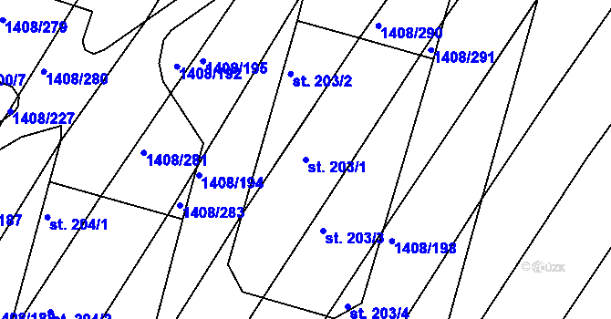 Parcela st. 203/1 v KÚ Lískovec, Katastrální mapa
