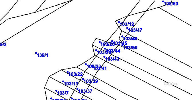 Parcela st. 103/24 v KÚ Lískovec, Katastrální mapa