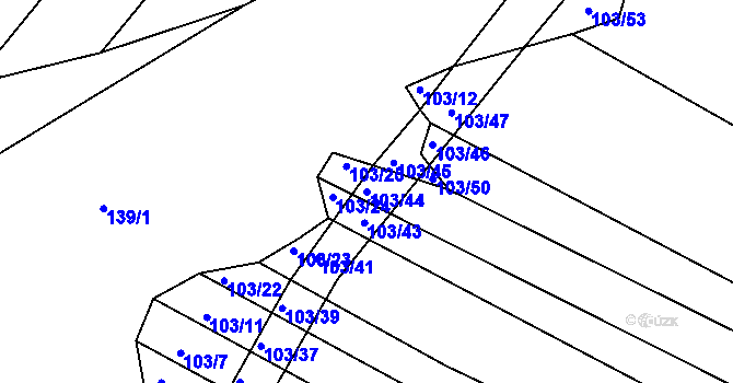 Parcela st. 103/44 v KÚ Lískovec, Katastrální mapa