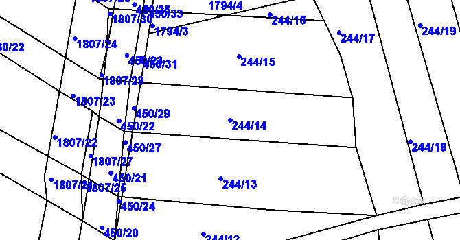 Parcela st. 244/14 v KÚ Lískovec, Katastrální mapa