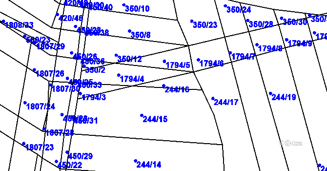 Parcela st. 244/16 v KÚ Lískovec, Katastrální mapa