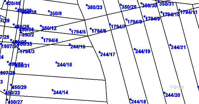 Parcela st. 244/17 v KÚ Lískovec, Katastrální mapa