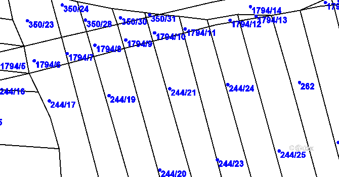Parcela st. 244/21 v KÚ Lískovec, Katastrální mapa