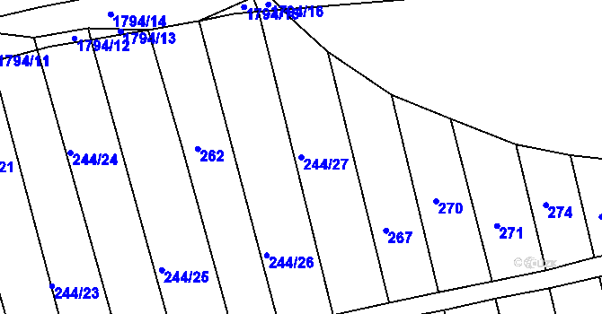 Parcela st. 244/27 v KÚ Lískovec, Katastrální mapa