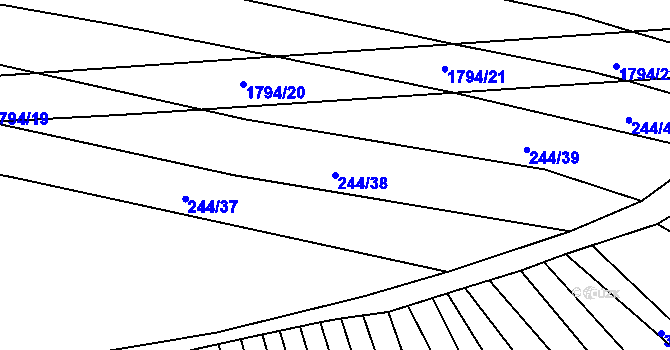 Parcela st. 244/38 v KÚ Lískovec, Katastrální mapa