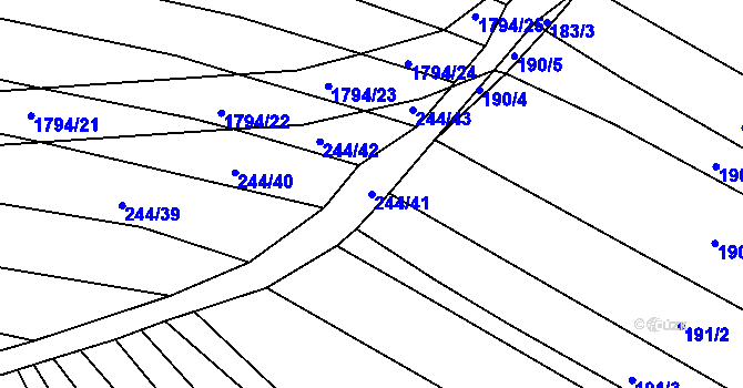 Parcela st. 244/41 v KÚ Lískovec, Katastrální mapa