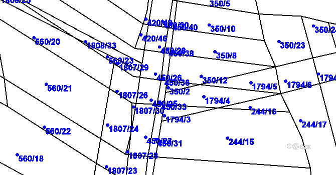 Parcela st. 350/2 v KÚ Lískovec, Katastrální mapa